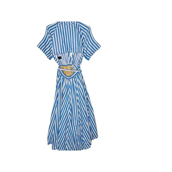 ROSIE ASSOULIN Blue White Striped Wrap Skort Side Slit V-Neckline Dress Size 6 - Picture 6 of 16